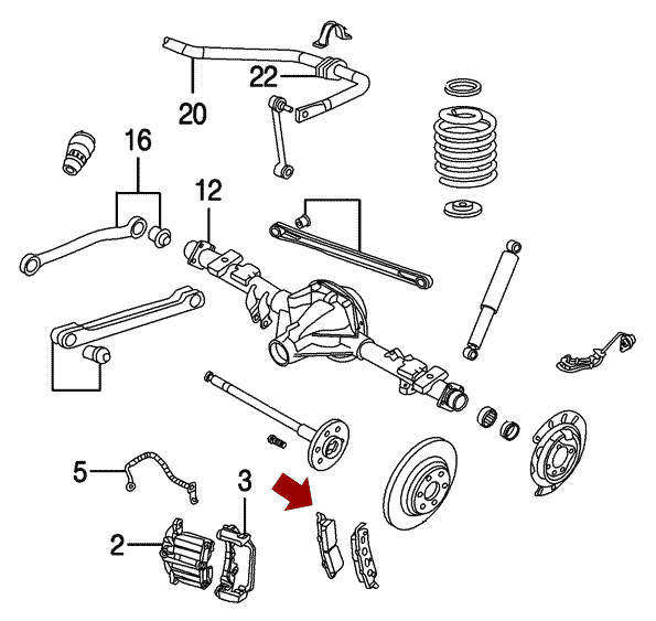 Схема расположения тормозных колодок задних на Chevrolet Avalanche | Шевроле Аваланч 07-13 годов выпуска