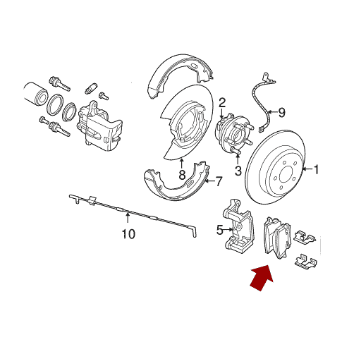 Схема расположения задних тормозных колодок на Крайслер 300С 05-11 годы выпуска 