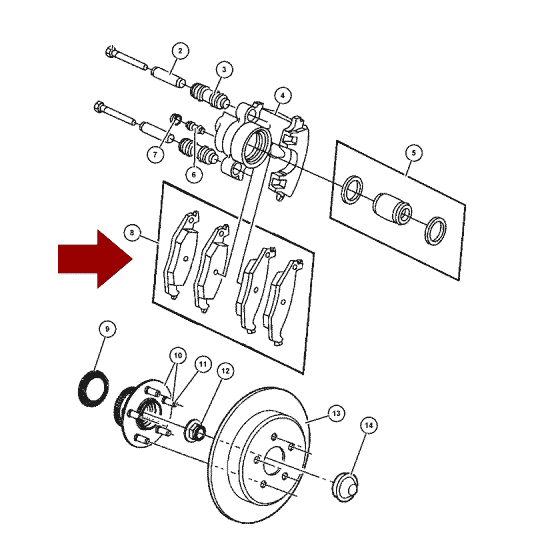 Схема расположения тормозных колодок задних на Крайслере 300М (00-04) годов выпуска