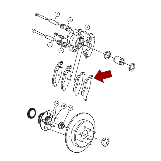 Схема расположения тормозных колодок задних на Крайслере Пт Круизере 01-10 годов выпуска