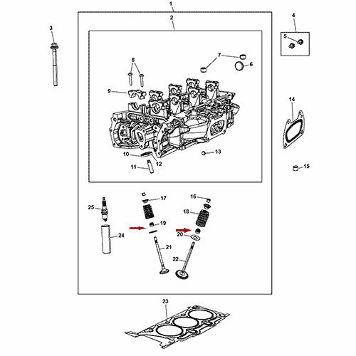 Схема расположения маслосъемных колпачков и маслосъемных колец на Chrysler Town Country | Крайслер Таун Кантри 11–16 года выпуска 3.6 л