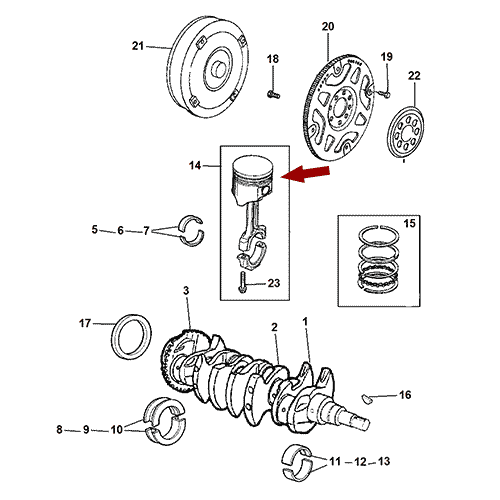 Схема расположения поршней ремонтных (0,50) Jeep Cherokee KJ / Liberty | Джип Либерти 04–05 года выпуска