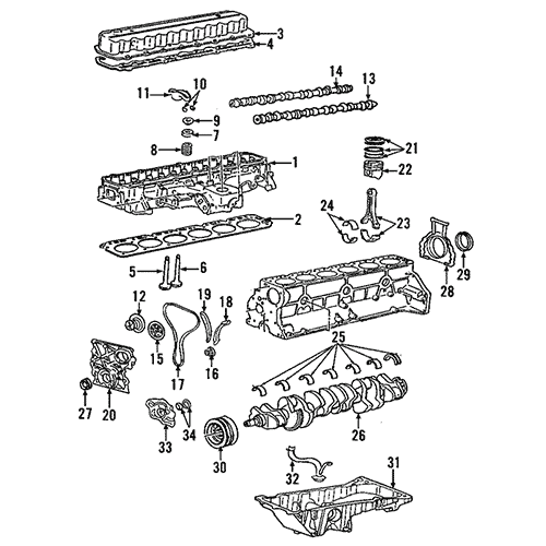 Схема расположения прокладок клапанной крышки на Chevrolet TrailBlazer | Шевроле Трейлблейзер 02–05 года выпуска
