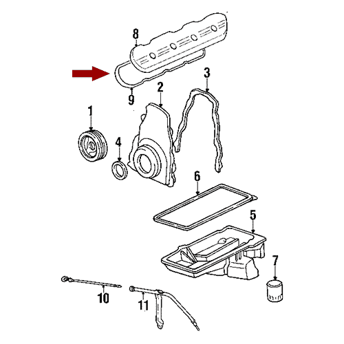 Схема расположения комплекта прокладок клапанной крышки на Шевроле Тахо 00–14 года выпуска