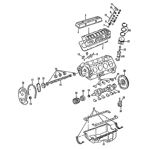Схема расположения комплекта прокладок клапанной крышки на Chevrolet Tahoe | Шевроле Тахо 95–00 года выпуска