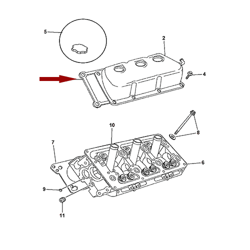 Схема расположения комплекта прокладок клапанной крышки на Крайслер 300М 99–04 года выпуска