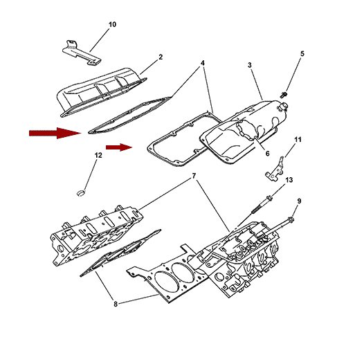 Схема расположения комплекта прокладок калапаной крышки на Крайслер Таун Кантри 3.3 л