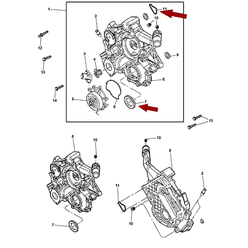 Схема расположения прокладок крышки двигателя на Chrysler Aspen | Крайслер Аспен 06–09 года выпуска
