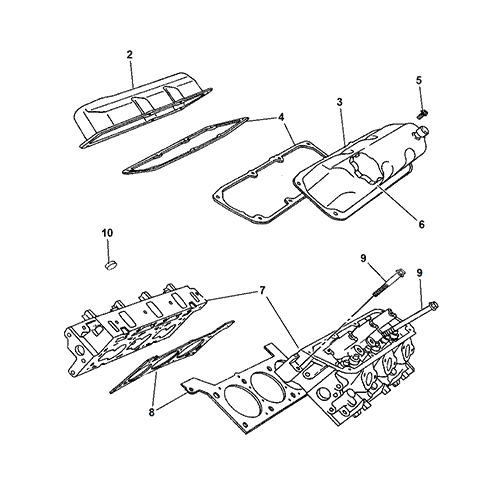 Схема расположения комплекта прокладок вернего Chrysler Voyager | Крайслер Вояджер 01–03 года выпуска