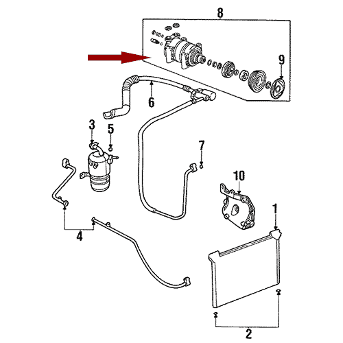 Схема расположения компрессора кондиционера с муфтой Chevrolet Tahoe | Шевроле Тахо 03–09 года выпуска