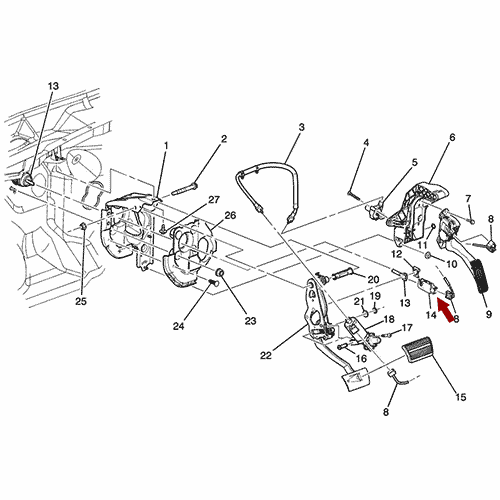 Схема расположения концевого выключателя педали тормоза на Шевроле Тахо | Chevrolet Tahoe 07–11 годов выпуска