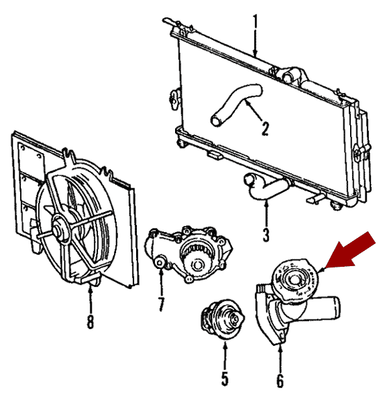 Схема расположения крышки радиатора на Крайслере Пт Крузер 01-09 годов выпуска