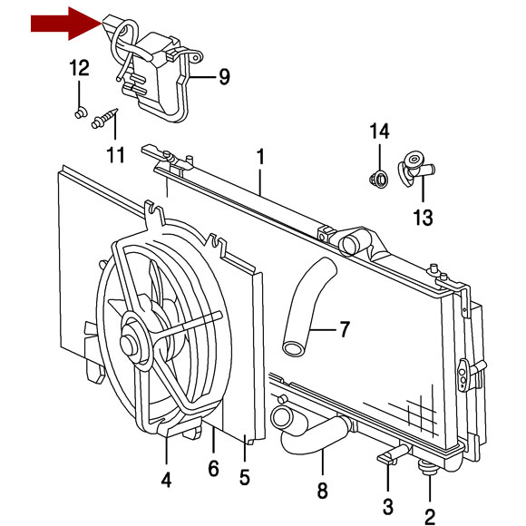 Схема расположения крышки радиатора на Крайслере Пт Круизер 01-10 годов выпуска
