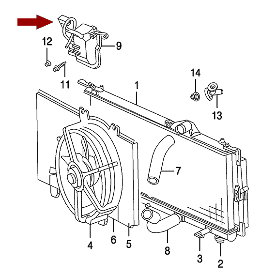 Схема расположения Крышки радиатора на Крайслере Пт Крузер 03-09 годов выпуска
