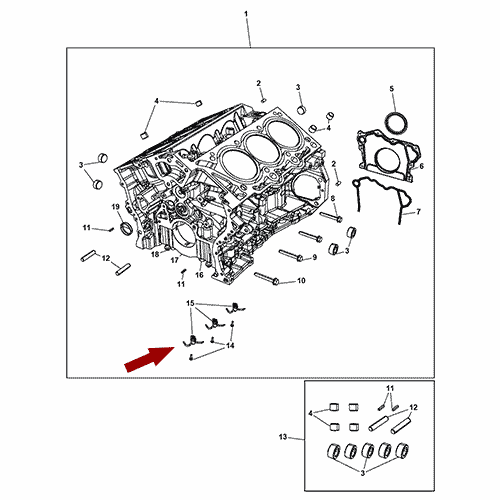 Схема расположения масляной форсунки Jeep Cherokee KL | Джип Чероки 14–17 года выпуска