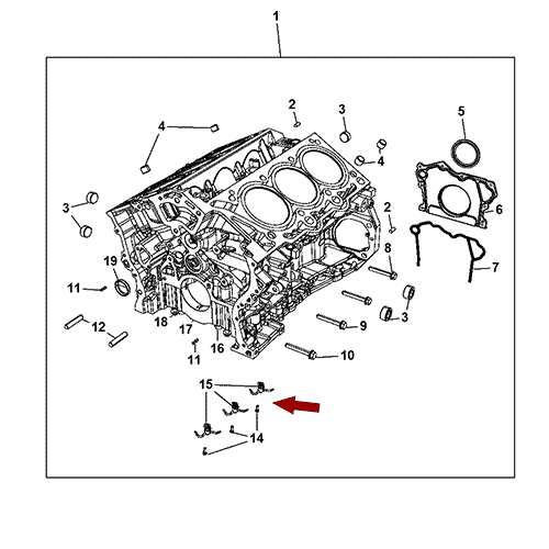 Схема расположения масляной форсунки Jeep Wrangler | Джип Вранглер 12–17 года выпуска