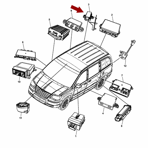Схема расположения модуля TPM Chrysler Town Country | Крайслер Таун Кантри 11–14 года выпуска