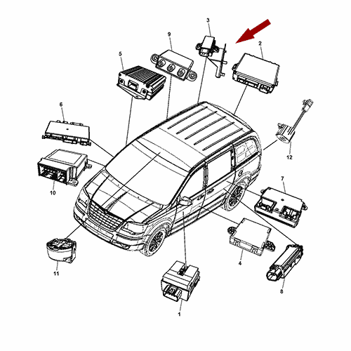 Схема расположения модуля TPM Dodge Grand Caravan | Додж Гранд Караван 11–14 года выпуска
