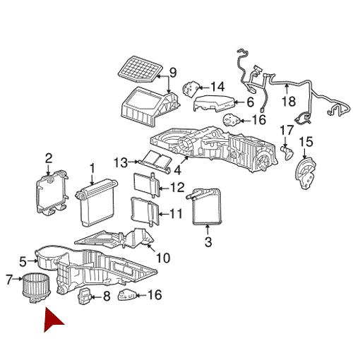 Схема расположения мотора печки на Chevrolet Tahoe | Шевроле Тахо 2007—2009