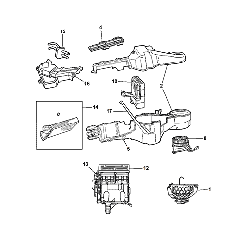 Схема расположения мотора печки на Крайслере Вояджер 01-07