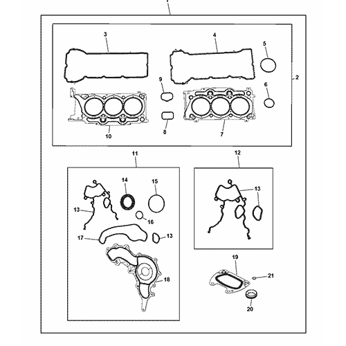 Схема расположения набора прокладок верхнего на Крайслер Таун Кантри 11–16 года выпуска