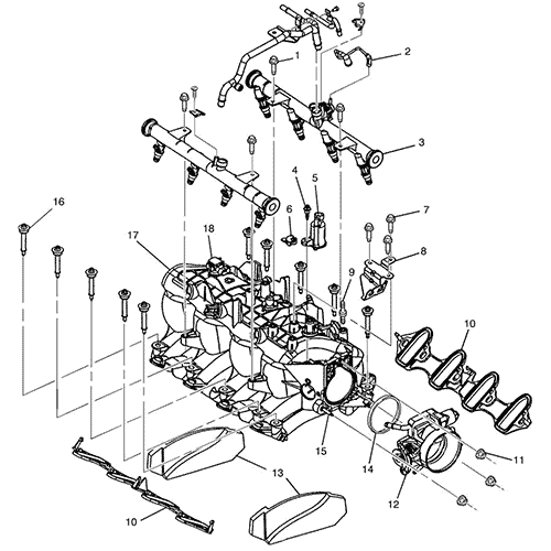 Схема расположения прокладок впускного коллектора на Chevrolet Tahoe | Шевроле Тахо 00–09 года выпуска