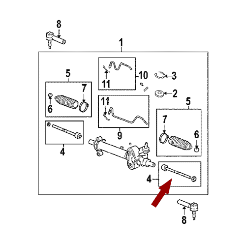 Схема расположения наконечника рулевой тяги Chevrolet Tahoe | Шевроле Тахо 07–14 года выпуска