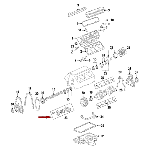 Схема расположения масляного насоса двигателя на Cadillac CTS | Кадиллак ЦТС 09–15 года выпуска 