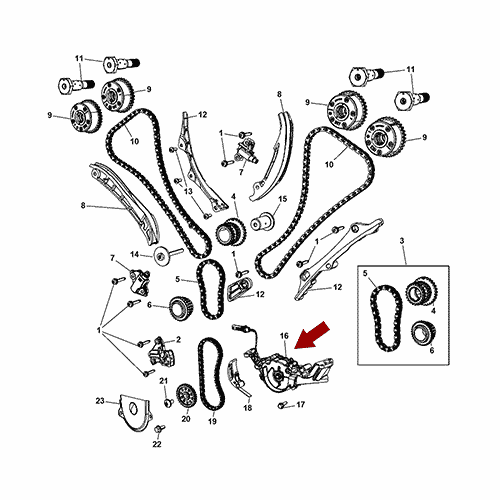 Схема расположения масляного насоса двигателя на Chrysler 300C | Крайслер 300C (Ц) 11–17 года выпуска 