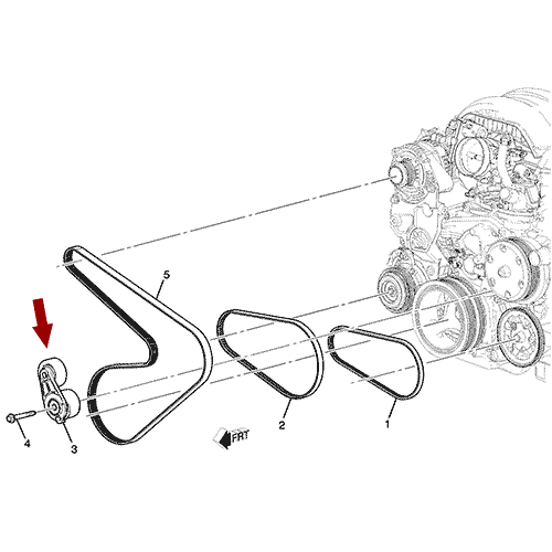 Схема расположения натяжителя приводного ремня Cadillac Escalade | Кадиллак Эскалейд Тахо 15–18 года выпуска