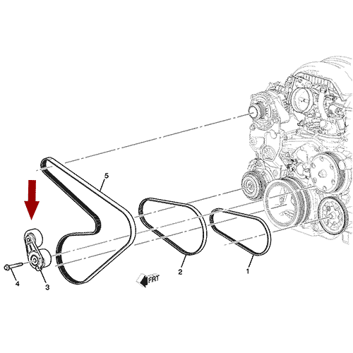 Схема расположения натяжителя приводного ремня Chevrolet Tahoe | Шевроле Тахо 15–18 года выпуска