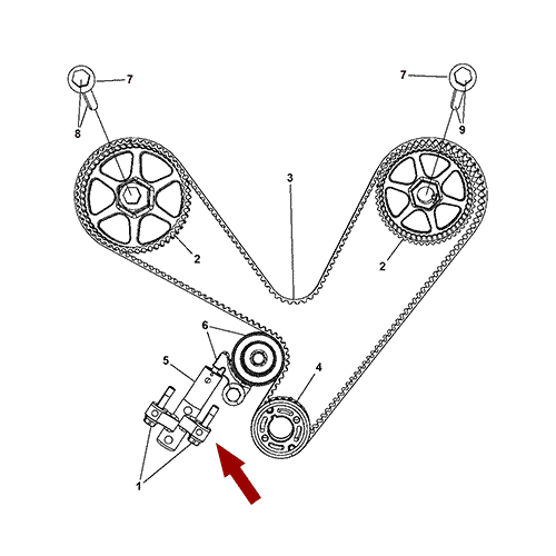 Схема расположения натяжителя ремня ГРМ на Chrysler 300C | Крайслер 300 Ц 05-10 года выпуска