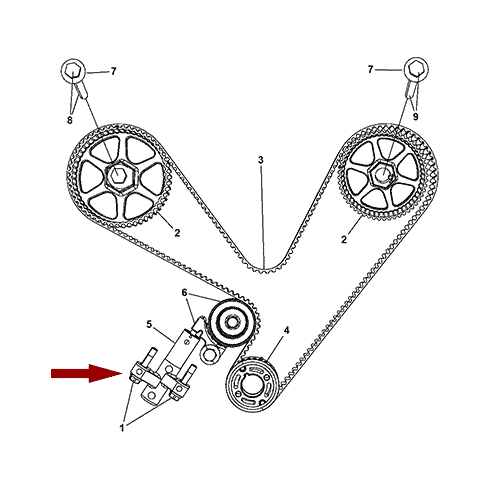 Схема расположения натяжителя ремня ГРМ на Chrysler Town & Country | Крайслер Таун Кантри 08-10 года выпуска