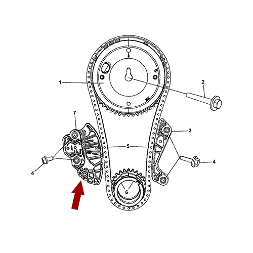 Схема расположения натяжителя цепи ГРМ на Chrysler 300C | Крайслер 300C (Ц)  09–17 года выпуска
