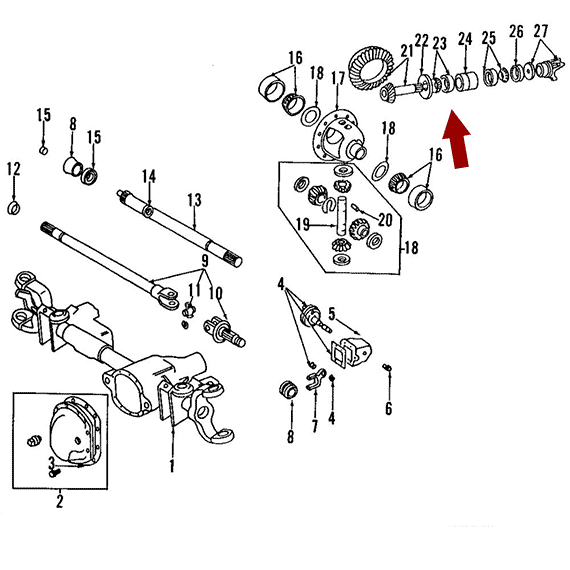 Схема расположения обоймы подшипника хвостовика на Шевроле Трейлблейзер 01-09 годов выпуска