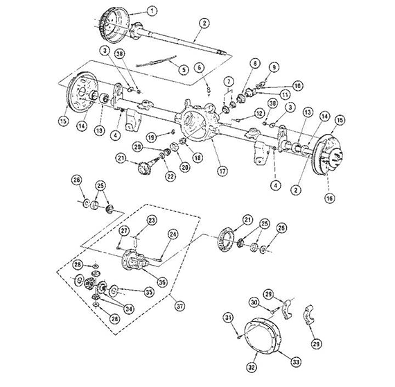 Схема расположения обоймы подшипника хвостовика на Chevrolet TrailBlazer | Шевроле ТрейлБлейзер 02–05 годов выпуска