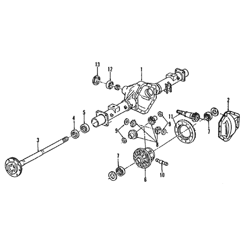 Схема расположения обоймы подшипника хвостовика моста на Chevrolet Avalanche | Шевроле Аваланч 07–13 года выпуска 