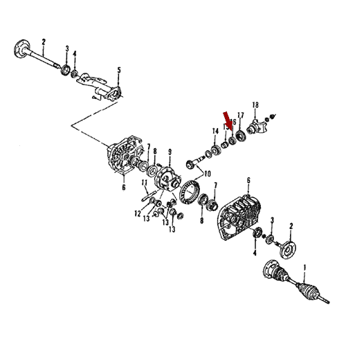 Схема расположения обоймы подшипника хвостовика моста на Hummer H2 | Хаммер H2 (Н2) 03–09 года выпуска 