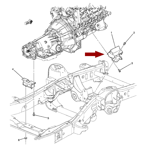Схема расположения опоры двигателя (ДВС)  Chevrolet Avalanche | Шевроле Аваланч 07–13 года выпуска