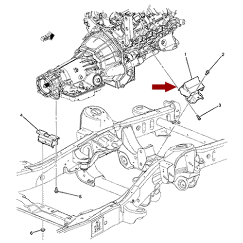 Схема расположения опоры двигателя (ДВС) Chevrolet Tahoe | Шевроле Тахо 07–14 года выпуска