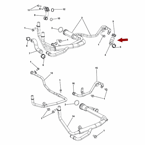 Схема расположения патрубка охлаждающей жидкости Chrysler 300 | Крайслер 300 13–14 года выпуска