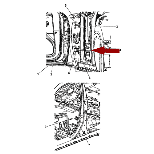 Схема расположения петли двери Chrysler 300C | Крайслер 300 13–17 года выпуска