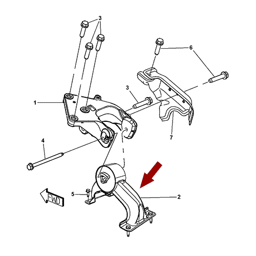 Схема расположения подушки двигателя задней Chrysler Town Country | Крайслер Таун Кантри 08–10 года выпуска