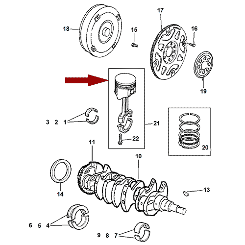 Схема расположения поршеня с пальцем Chrysler PT Cruiser | Крайслер ПТ Крузер 01–05 года выпуска