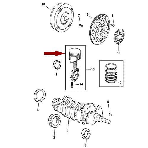 Схема расположения поршеня с пальцем Chrysler Voyager | Крайслер Вояджер 01–03 года выпуска