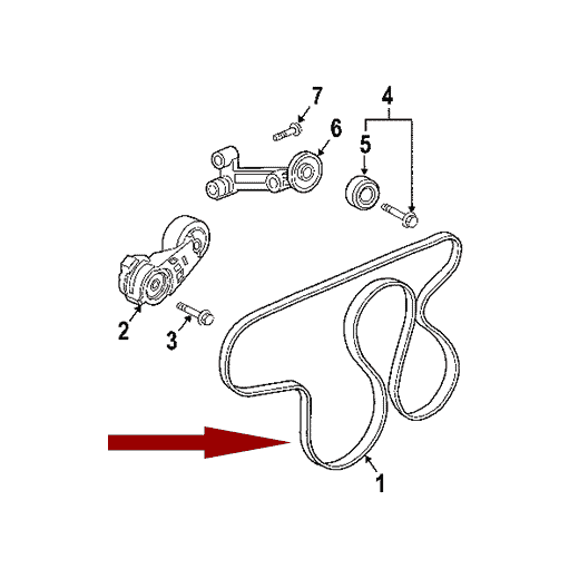 Схема расположения ремня приводного поликлинового на Chevrolet TrailBlazer | Шевроле Трейлблейзер 02-03 годов выпуска