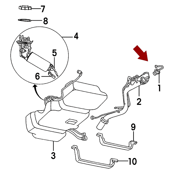 Схема расположения Пробки (крышки) бензобака на Крайслере Вояджер 96-08 годов выпуска