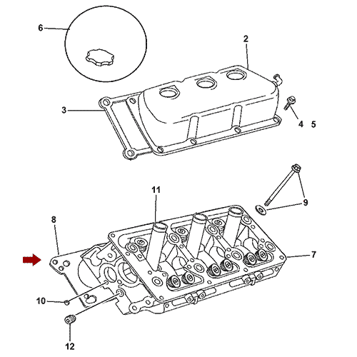 Схема расположения прокладки ГБЦ на Крайслер 300С (C) 05-10 года выпуска