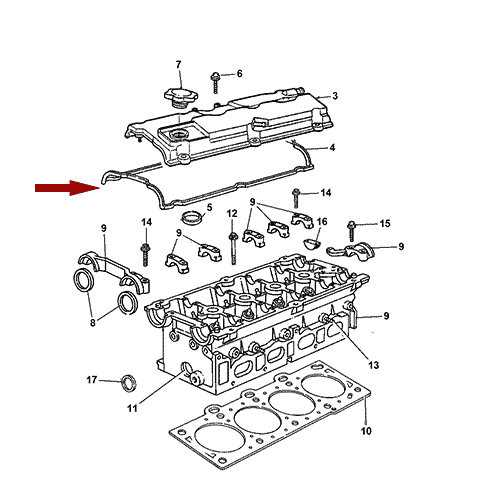 Схема расположения прокладки клапанной крышки Chrysler Voyager | Крайслер Вояджер 02–03 года выпуска