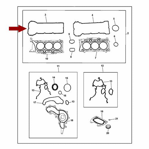 Схема расположения прокладки клапанной крышки двигателя Chryslere 300C | Крайслер 300Ц 11–17 года выпуска